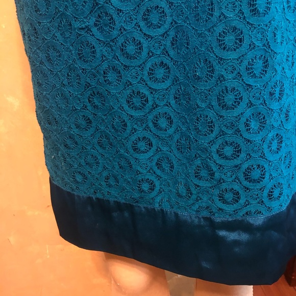 New Laundry Shelli Segal Lace Dress 8 Boat Neck Lined Turquoise Shift - Picture 5 of 7